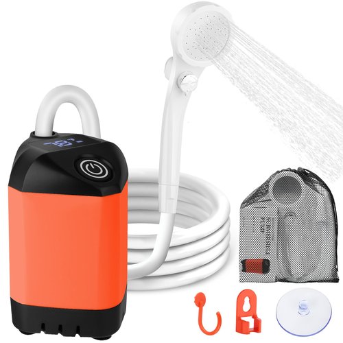B013 Portable Shower for Camping, 7800mAh Rechargeable Camping Shower with 3 Spray Modes, IPX7 Waterproof Portable Shower Pump for Outdoor (Orange)