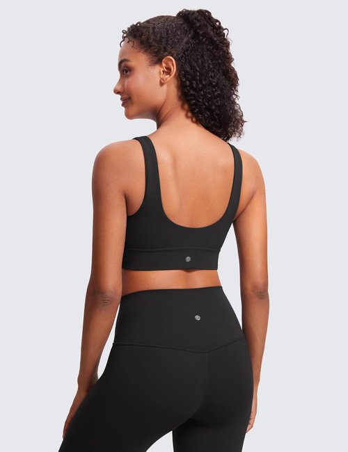 CRZ YOGA Butterluxe U Back Longline Sports Bra - Padded Scoop Neck Yoga Crop Top for Women