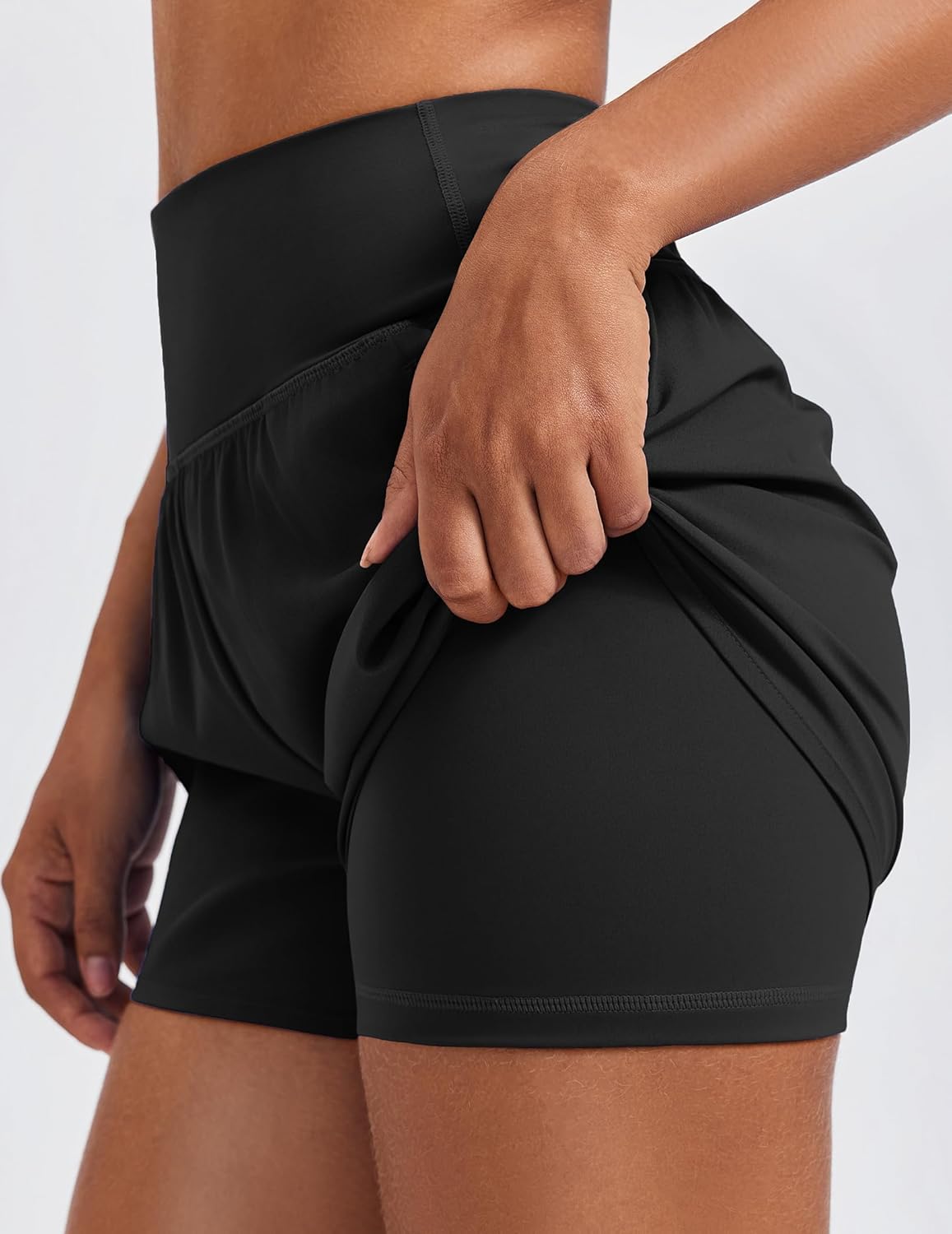 PINSPARK Women's 2-in-1 High Waisted Running Shorts - Quick Dry Workout Gym Shorts with 2 Zip Pockets