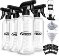 Veco 500mL Graduated Spray Bottles - 360° Any-Angle Spraying, Leak-Resistant | 4-Pack with Foldable Funnel