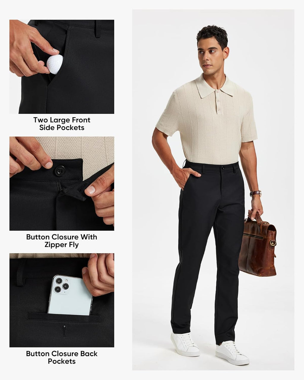Regine Switzerland Men's Classic Fit Stretch Golf & Dress Pants - All-Day Comfort Trousers 30''/32''/34''