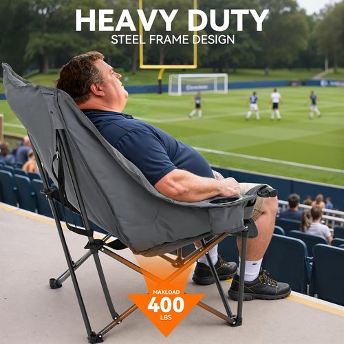 Huskfirm Oversized Camping Chairs for Adults Folding Padded Camping Chair Heavy Duty XL Camping Chair - 400LBS Support Lawn Chairs for Outdoor Sports Beach Fishing with Cup Holder & Carry Bag