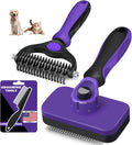 Skiennix Self-Cleaning Slicker Brush Set - 3PCS Pet Grooming Tools for Dogs, Cats & Horses | Skin-Friendly Dematting Comb (Purple)