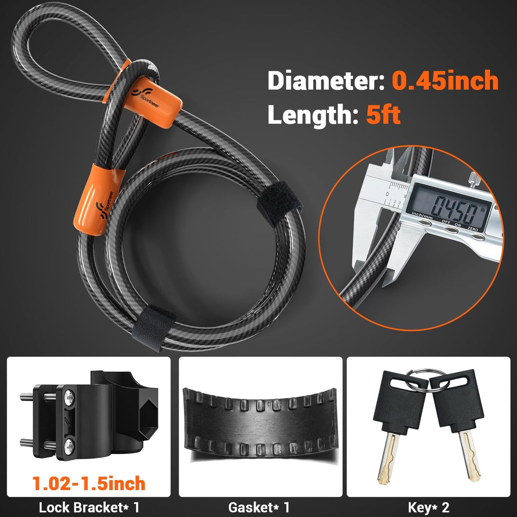Sportneer Bike U Lock - Heavy-Duty Anti-Theft Lock with 5ft Steel Cable & 17mm Shackle | Orange