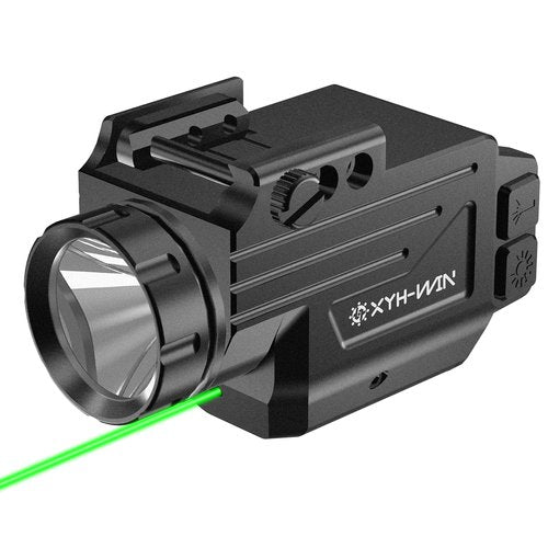 XYH-Win Aluminum 1000 Lumens Green Laser Light Combo with Strobe Function for Glock/SIG Pistol, Tactical Flashlight Laser Sight Fits for Picatinny Rail & Full Compact Rail, USB Magnetic Rechargeable