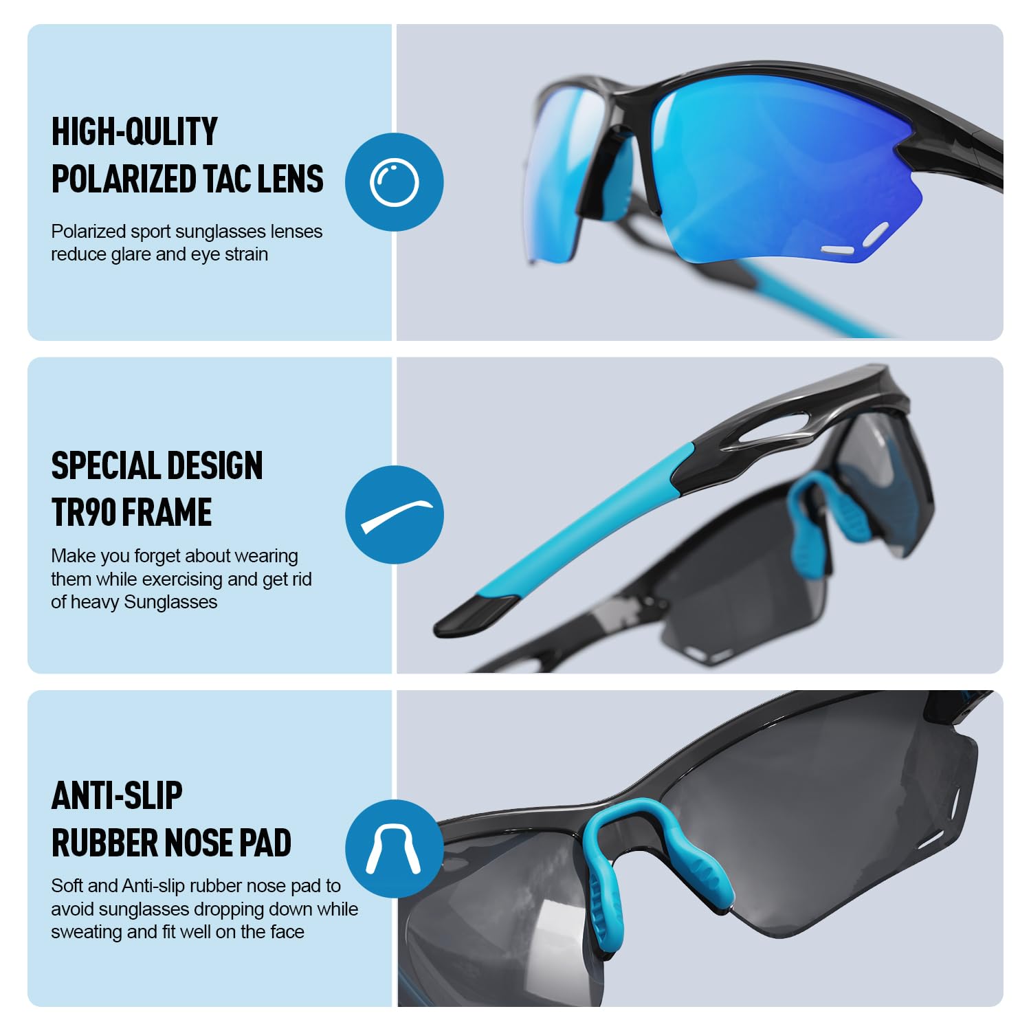 Polarized Sports Sunglasses for Men Women, Baseball Sun Glasses for Cycling Fishing Running Driving Golf Motorcycle Blue Glasses