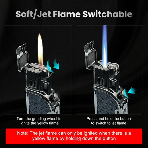 Butane Torch Lighter,Soft/Jet Dual Switchable Windproof Adjustable Flame,Refillable Grinding Wheel Cool Lighter with Punch,Men’s Gift(Butane Not Included)