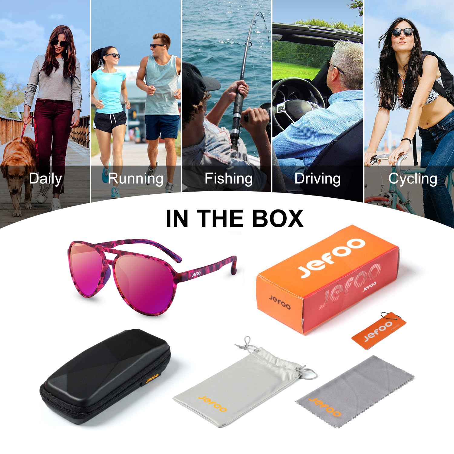 Jefoo Polarized Aviator Sunglasses for Women Men Retro Trendy Sports Sunglasses for Outdoor UV400 Protection