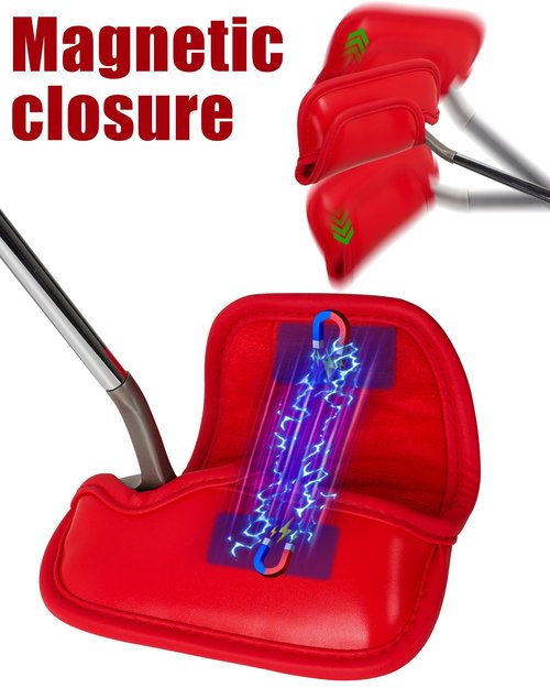 BIG TEETH Golf Head Cover Blade Putter Covers Leather Lightweight Golf Club Protector Fit for Scotty Cameron Taylormade Odyssey (Red Magnetic Closure)