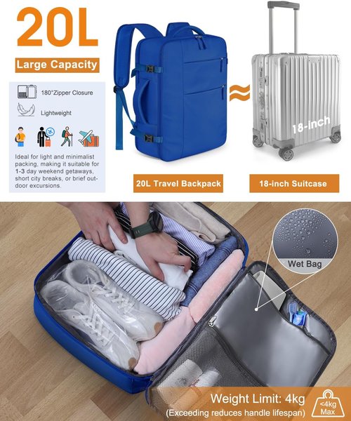 Capolo Waterproof Travel Backpack - Airlines Approved Laptop Bag for 15.6 Inch Devices | Royal Blue