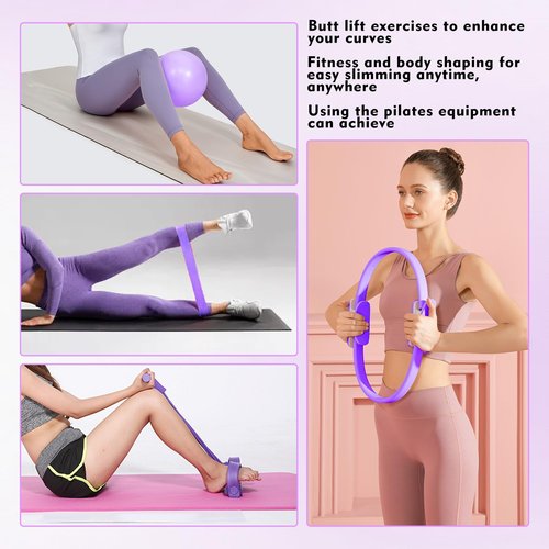 Home Pilates Kit for Women, Essentials Pilates Equipment Set- Pilates Ring, Figure Eight Supports, Mini Ball, Resistance Bands & Accessories for Beginners Workout at Home