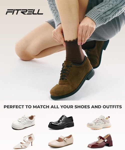 FITRELL Ruffle Socks - 6 Pairs of Soft, Breathable, Cute Lettuce Ankle Crew Socks for Women