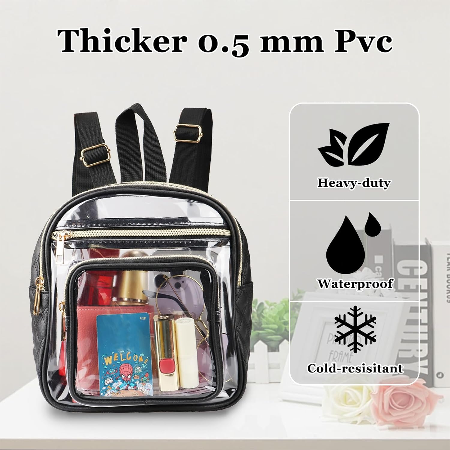 Skiennix Clear Backpack - Stadium Approved Heavy Duty Mini Design with Front Pocket for Events | Clear