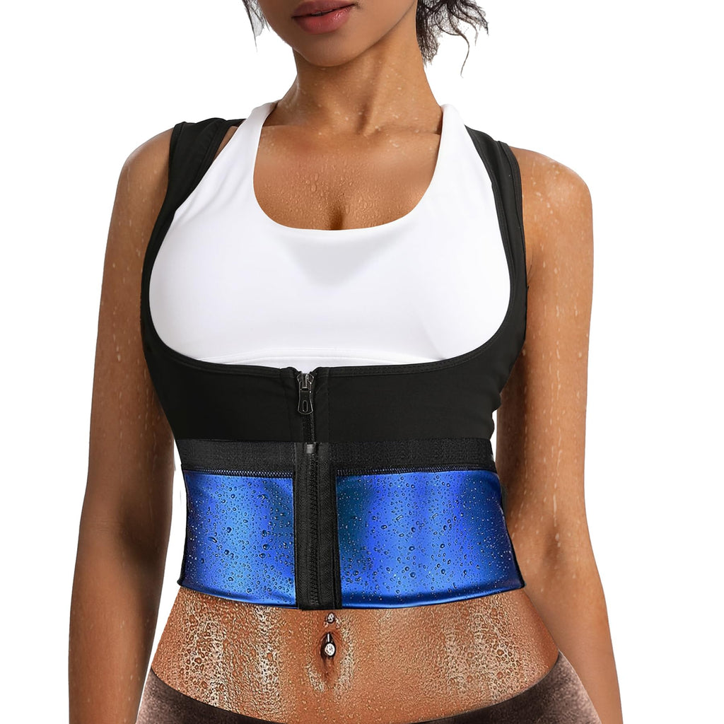 Everfion Sauna Suit for Women Shaper Vest Waist Trainer Sweat Sauna Shirt for Women Workout Tank Top with Zipper