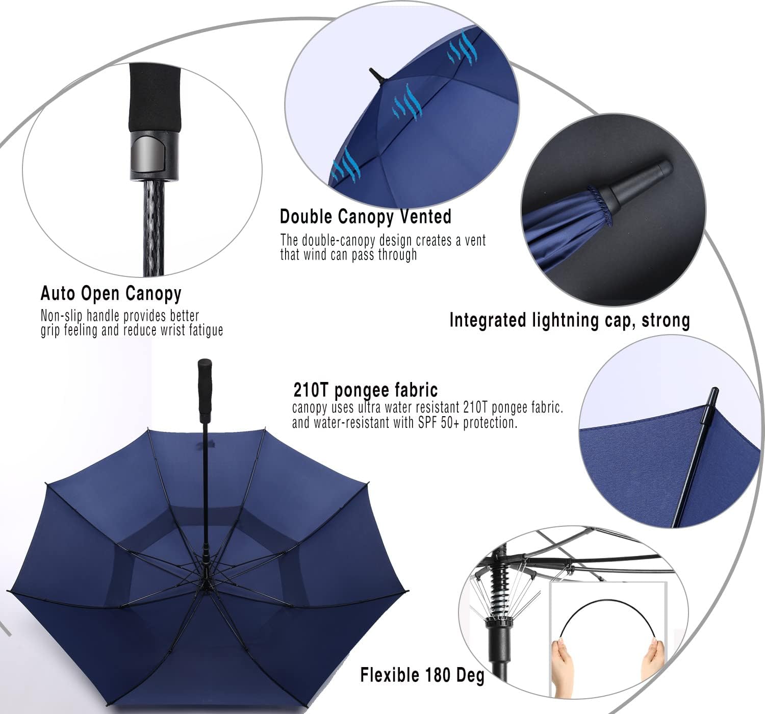 SIEPASA Golf Umbrella - Extra Large 62/68/72 Inch Automatic Open | Windproof & Waterproof Double Canopy