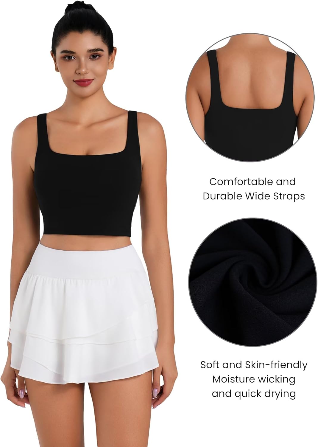 Sunzel Square Neck Sports Bra - Padded Yoga Crop Top with Wide Straps for Women | Perfect for Pilates & Gym