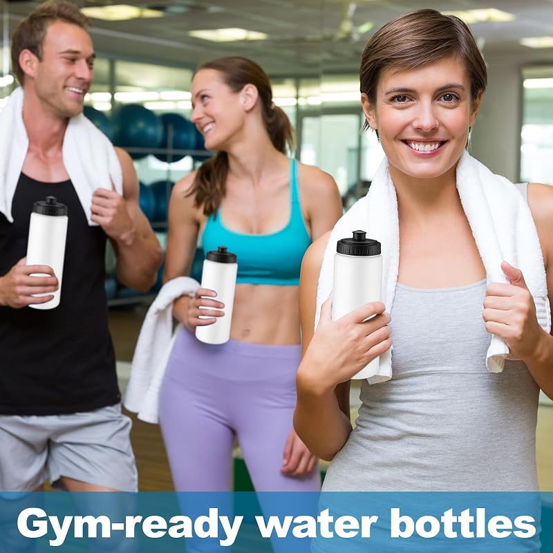 20oz LemonRoad Squeeze Water Bottles – 12 Pack with Pull Top Lid, Dishwasher Safe, White Variation