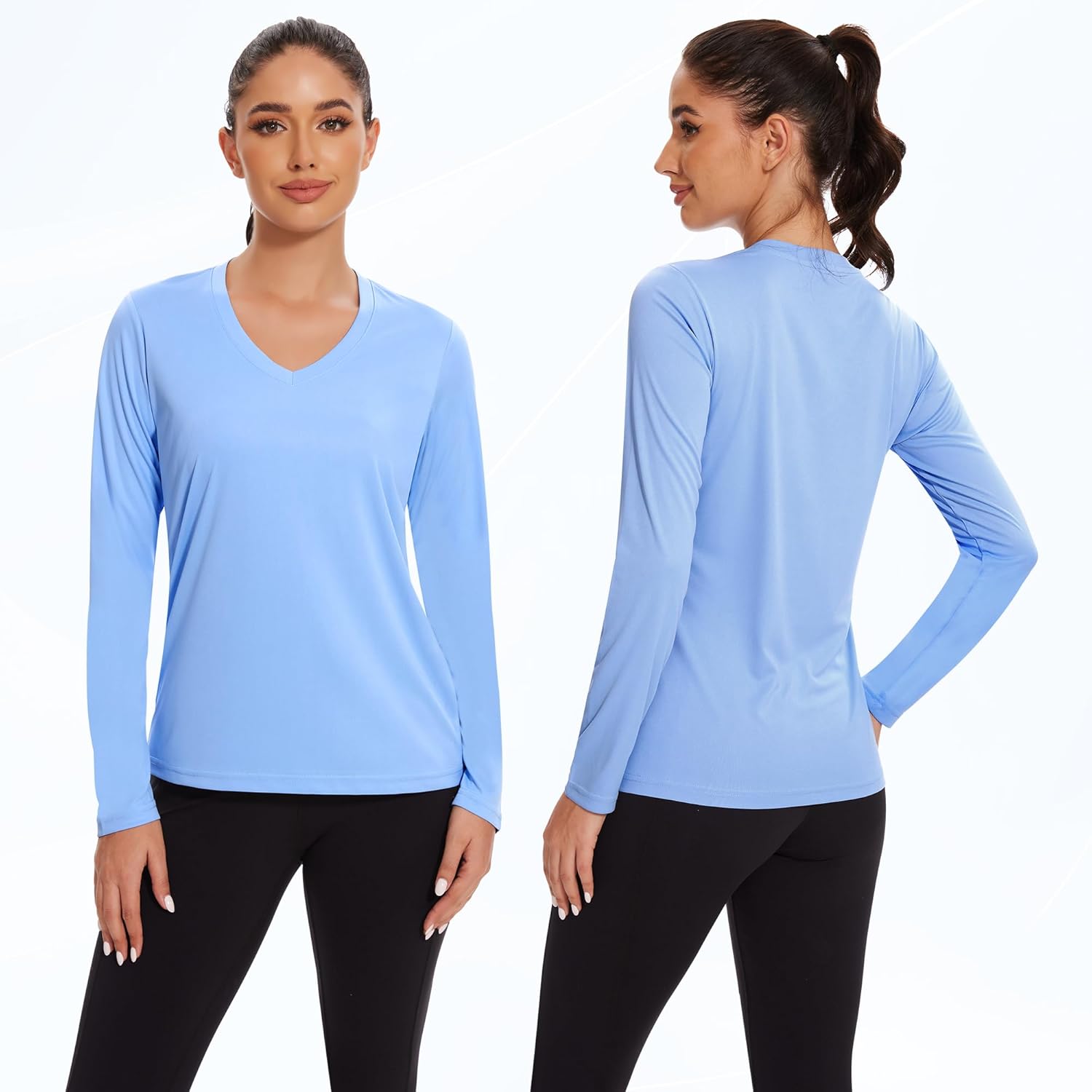 Skiennix Women's Long Sleeve Workout Tops - Moisture-Wicking V-Neck Athletic Shirts | Quick-Dry Fitness Wear
