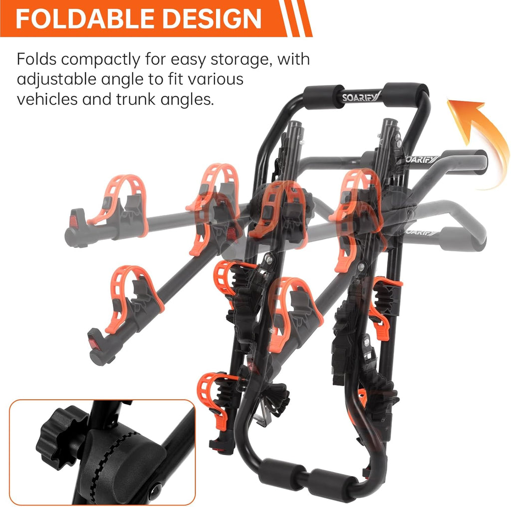 Sports Deluxe 2-Bike Trunk Mount Rack, Model SY-Trunk-BR, Black + Orange up to 70lbs Load (Trunk Bike Rack)