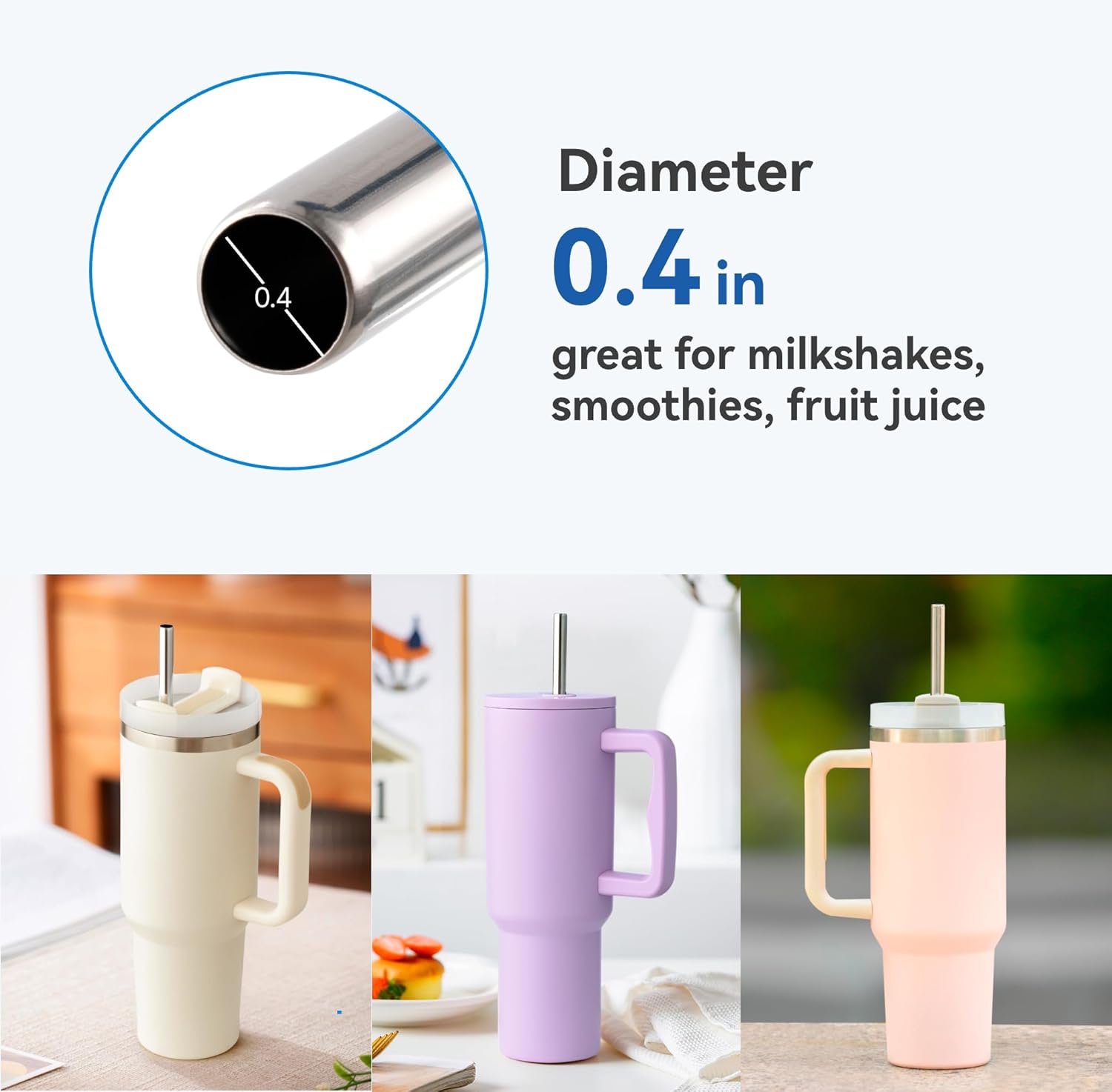 Skiennix Reusable Straight Straws - 4 Pack of 12.2" Stainless Steel Straws for Stanley & Owala Cups | Dishwasher Safe, Perfect for Iced Drinks