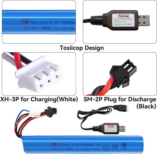 Airsoft Gel Blaster Battery - 7.4V 2000mAh LiPo Rechargeable Battery for SRB400, SRB1200, MP5K, M4