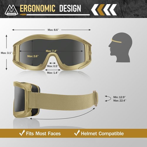 Airsoft Goggles Anti Fog with ANSI Z87.1 Certified, Safety Goggles Impact Resistant, Tactical Shooting Glasses