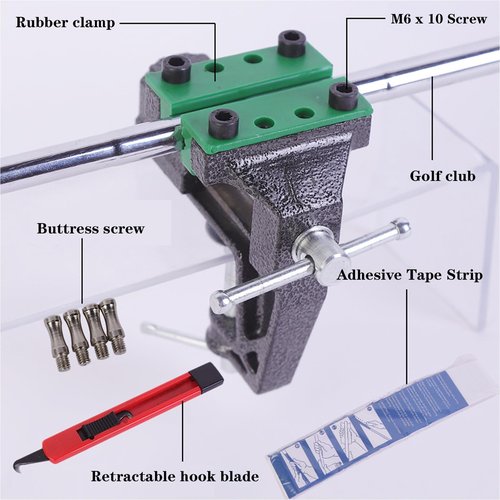 LH90H Golf Club Regripping Kit, DIY Home Grip Replacement Tool Set with Non-Scratch Vise Clamp, Pre-Cut Tape & Safety Hook Blade, Universal for Irons/Woods/Putters for Beginners & Pro Golfers