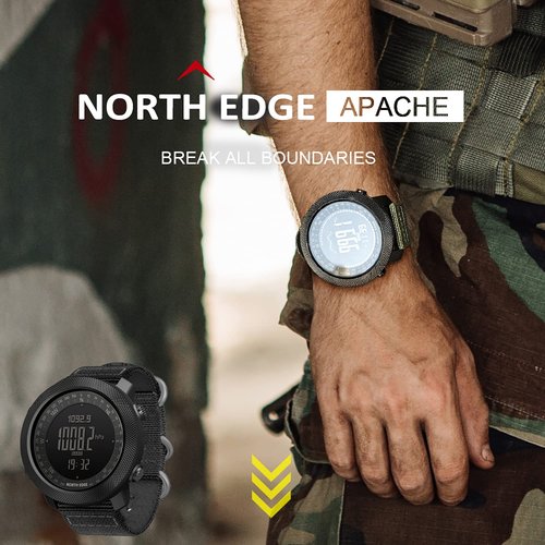 HOOSHU Tactical Watches for Men Digital Outdoor Survival Military Rock Solid Digital Watches with Durable Band, Steps Tracker Pedometer Calories Apache (Black)