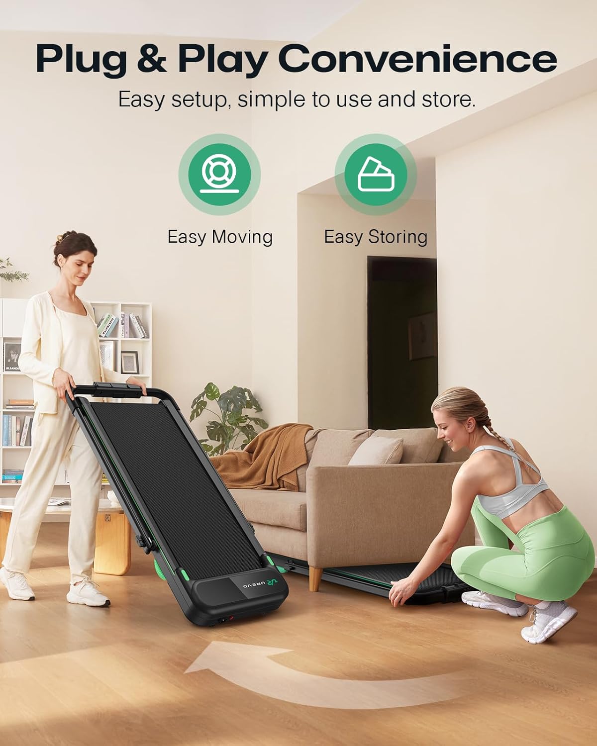 UREVO Smart 2-in-1 Folding Treadmill - Compact Walking Pad with Safety Handle & Dual LED Display