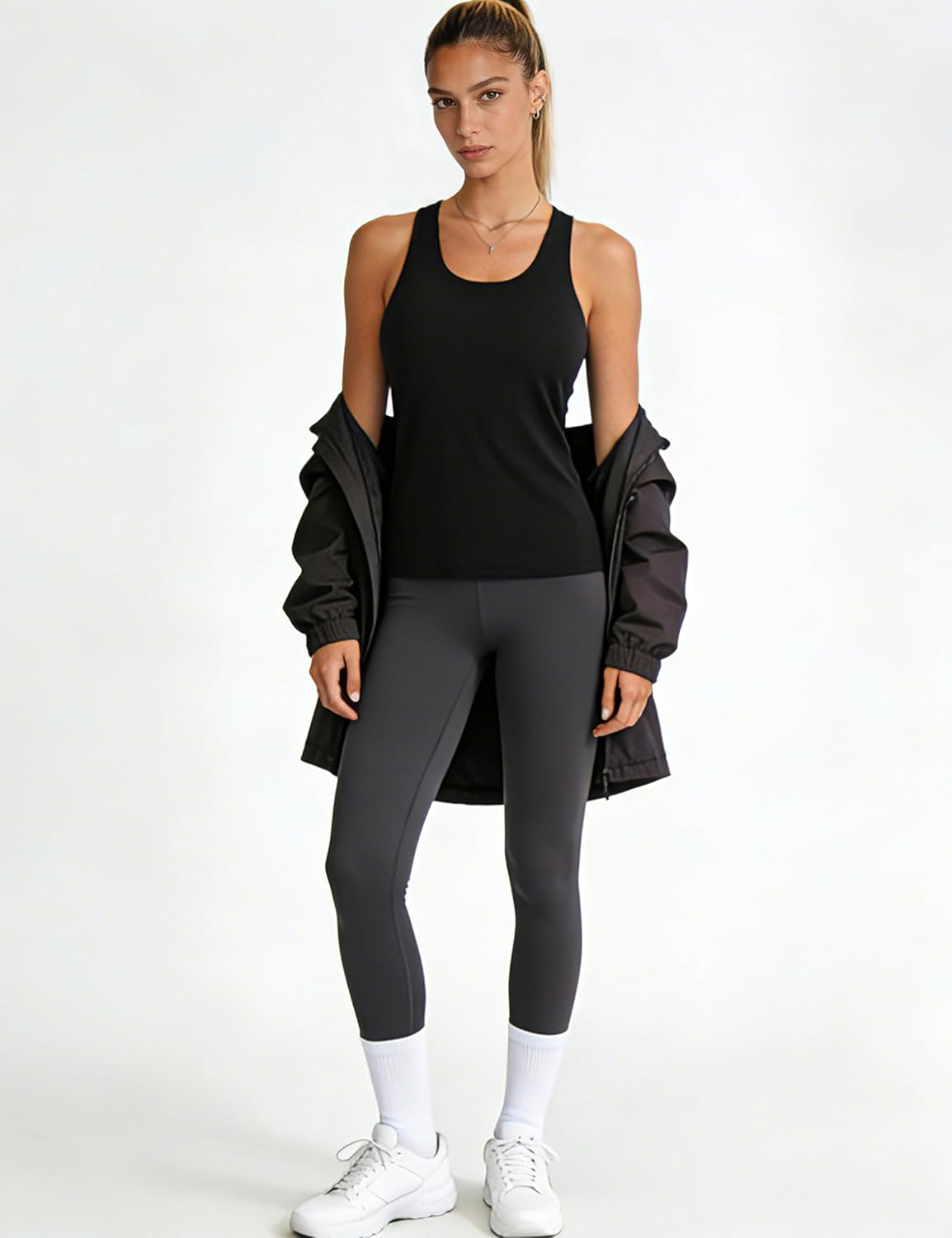 The Gym People Women's Longline Yoga Sports Bra - Racerback, Slim Fit, Padded Workout Top