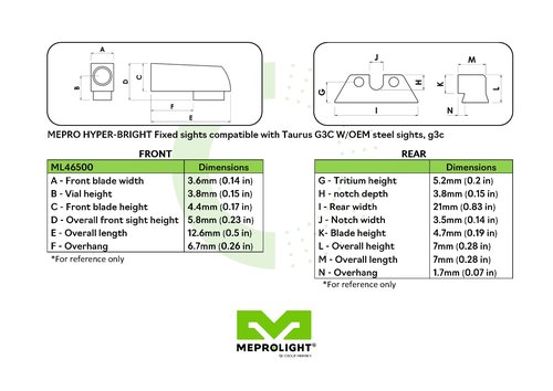 Meprolight Hyper-Bright Taurus G3 C Pistol Sight Set, Yellow Ring/Green, Fixed Sight (0465003121)