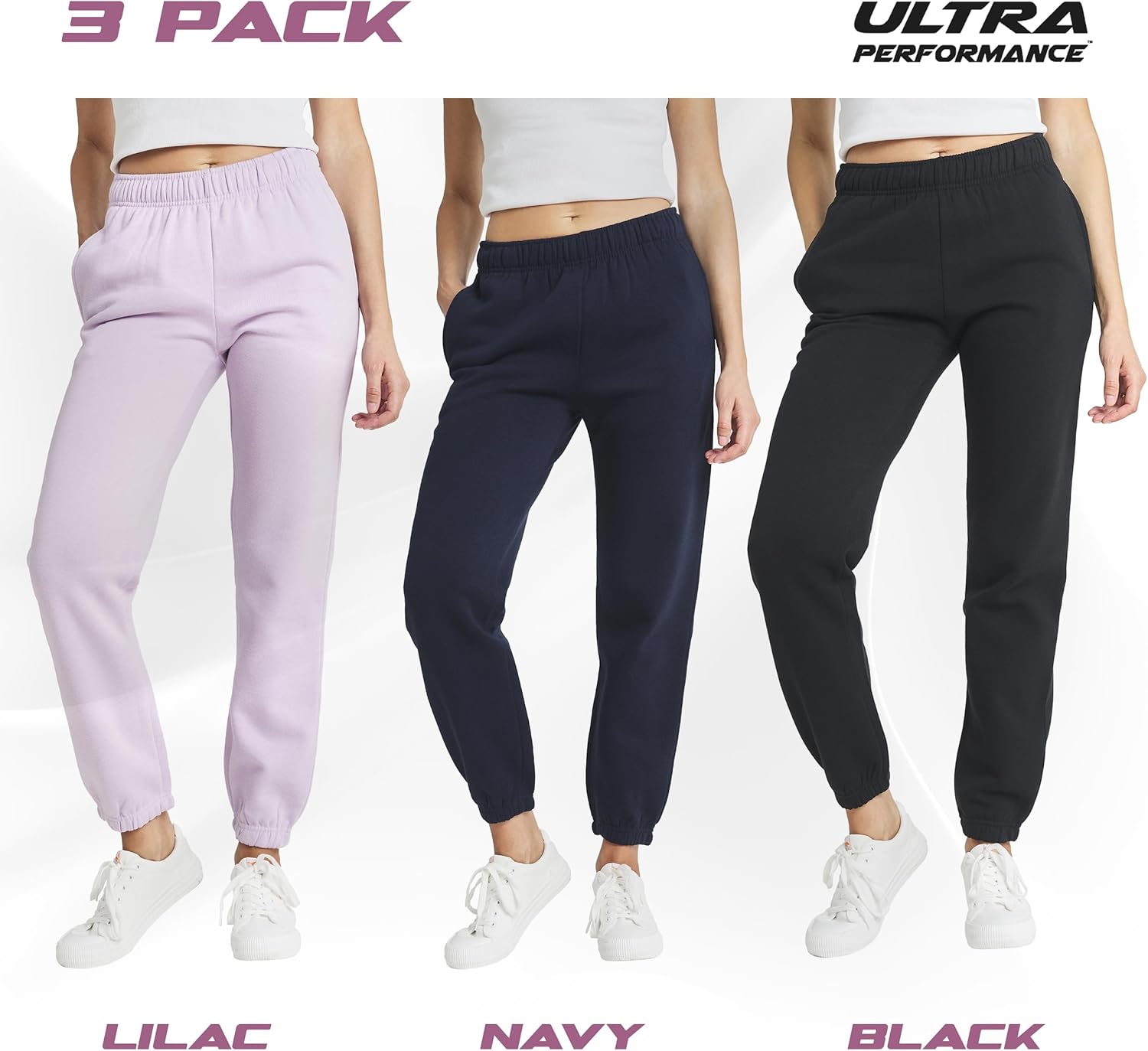 Skiennix Women's Sweatpants - Ultra Performance Cotton Joggers | 3-Pack Fleece Gym Pants