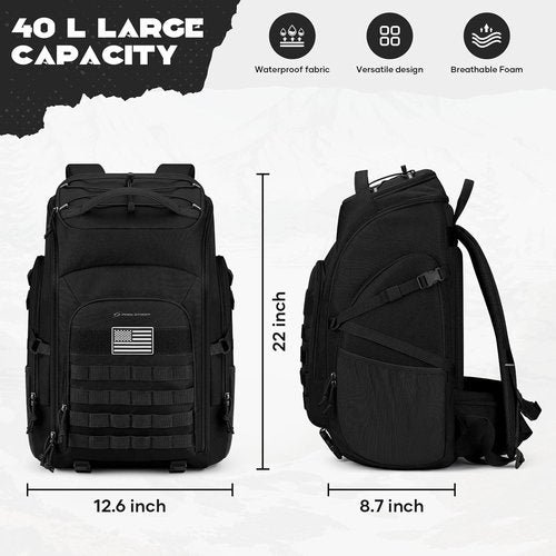 Maelstrom Tactical Backpack - Water Resistant 40L Military Backpack for Hiking & Camping | Black