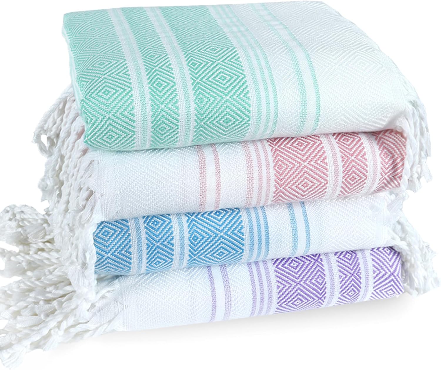 Skiennix 4 Pack Cotton Turkish Beach Towels - Lightweight, Quick-Dry, Oversized XL for Travel & Pool
