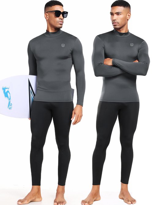 NELEUS 4 Pack Men's Workout Shirts Compression Dry Fit Long Sleeve Shirts,Mock Neck,5024,Black,Grey,Navy,White,US M