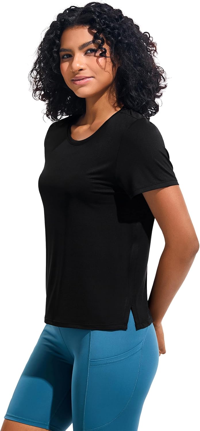 Skiennix Ice Silk Women's Athletic Tee - Loose Fit Short Sleeve with Side Slits | Comfortable Workout Top