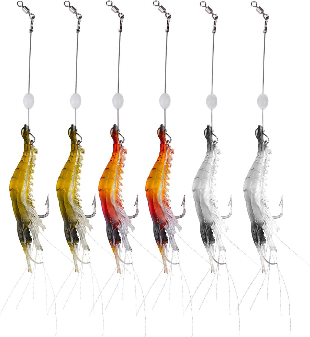 WANBY Fishing Shrimp Lures - Luminous Silicone Soft Bait Set with Hooks for Freshwater & Saltwater