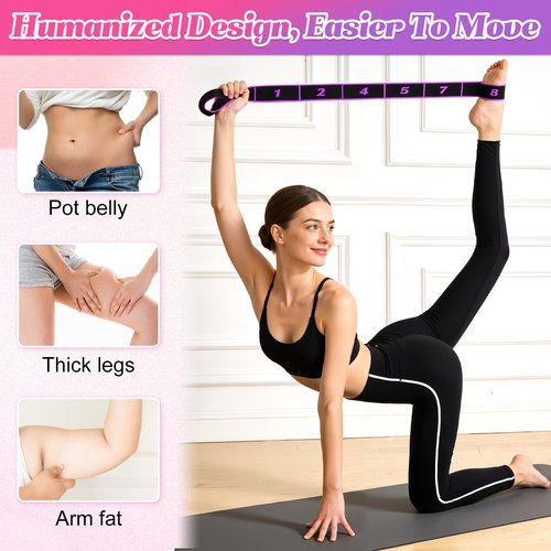 Fitness Resistance Bands with Handles, Adjustable Stretching & Yoga Band for Full Body, 8-Section Elastic Training Band with Clear Marking for Yoga, Stretching, Pilates (（Red + Black + Blue）)