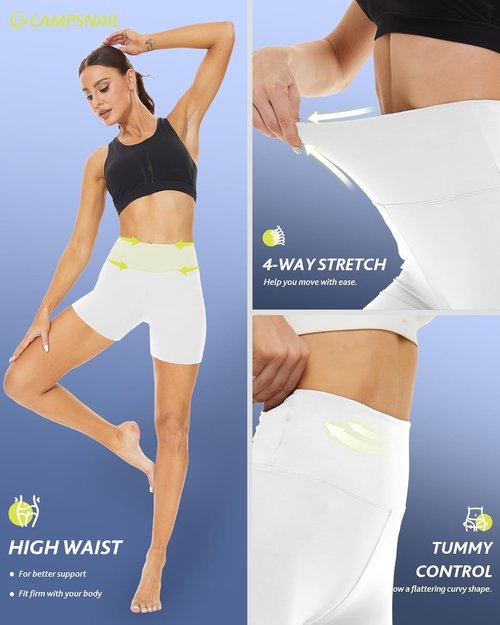 CAMPSNAIL High Waisted Biker Shorts for Women - Tummy Control Spandex | 3"/5"/8" Sizes for Yoga & Dance