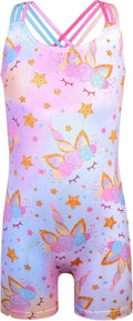 HOZIY Girls' Gymnastics Leotard - Snowflake Ribbon Design in Blue, Purple & Hot Pink Sparkle