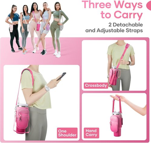 Linmaya Water Bottle Carrier Bag - Neoprene Cross-Body Bag for Stanley Cup 40/30oz with Phone Holder