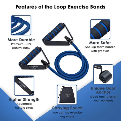 Cikyner Resistance Bands, Resistance Tubes Resistance Bands with Handles Exercise Bands, Ideal for Home Gym Physical Therapy Strength Training Muscle Toning, Door Anchor & Bag Included (Blue)