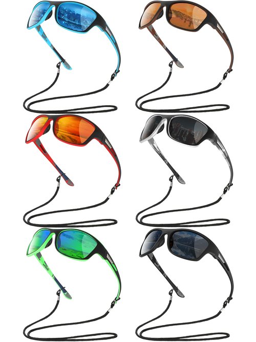 Leelosp 6 Pack Polarized Sport Sunglasses for Women Men UV Protection Fishing Driving Cycling Running with Strap Holders (Bright Colors)