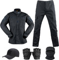 Skiennix Tactical Suit - Combat Pants & Shirt Set with Cap, Gloves, Balaclava | Black Camo Military Gear
