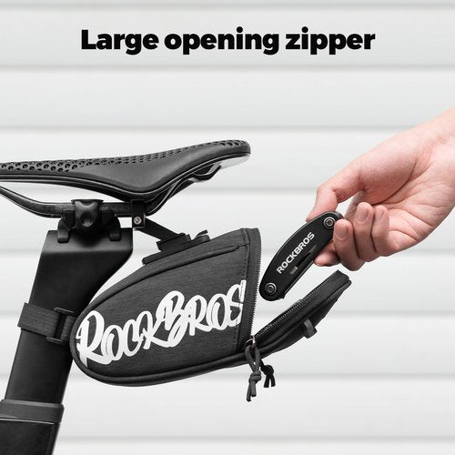 ROCKBROS Bike Saddle Bag, Lightweight 120g Bicycle Seat Bag with LED Light Hanging & Reflective Logo, Waterproof 3D Shell Bike Storage Bag for Road & Mountain Bikes,Black