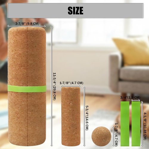 KIMPOK Cork Balance Beam Complete Set, Integrated Foot & Ankle Stability System with Roller, Massage Ball & Toe Resistance Bands for Yoga & Recovery