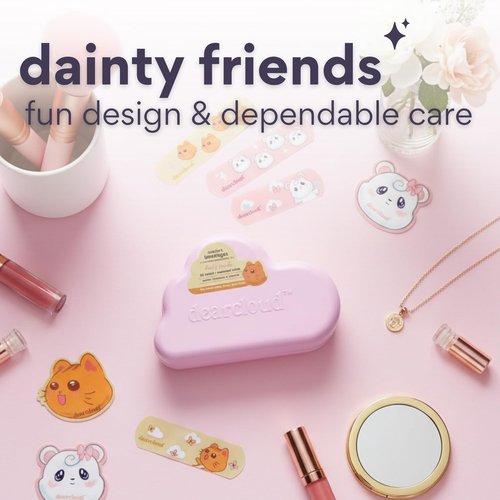 dearcloud Dainty Friends Comfort Bandages with Reusable Tin 30 ct - Waterproof, Latex-Free Bandages, Hypoallergenic - Variety Pack (Dainty Friends)