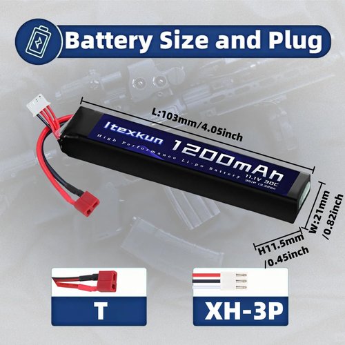 Itexkun Airsoft Lipo Battery 11.1V 1200mAh 30C T Plug High Discharge Rate Rechargeable Battery with 3S Charger for Airsoft Model Guns