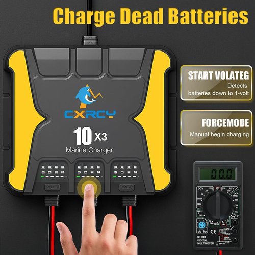 **3 Bank Battery Charger 12V - 30A Waterproof Marine Charger & Maintainer for SLA/AGM, Lithium, Calcium & Deep-Cycle Batteries**