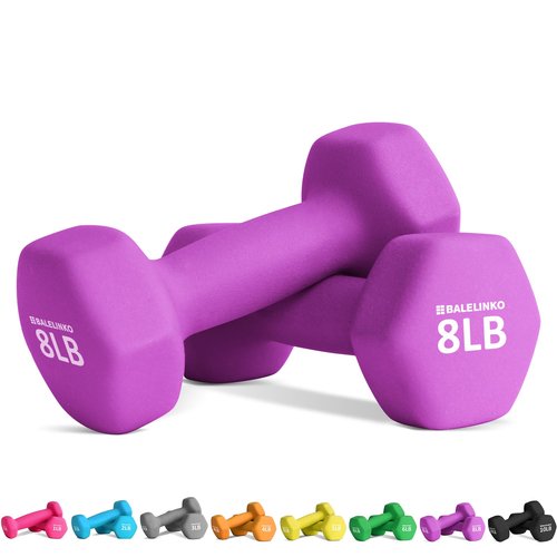Balelinko Home Gym Equipment Workouts Strength Training Weight Loss Pilates Weights Yoga Sets Free Weights for Women, Men, Seniors and Youth, 8LB Purple, Pair